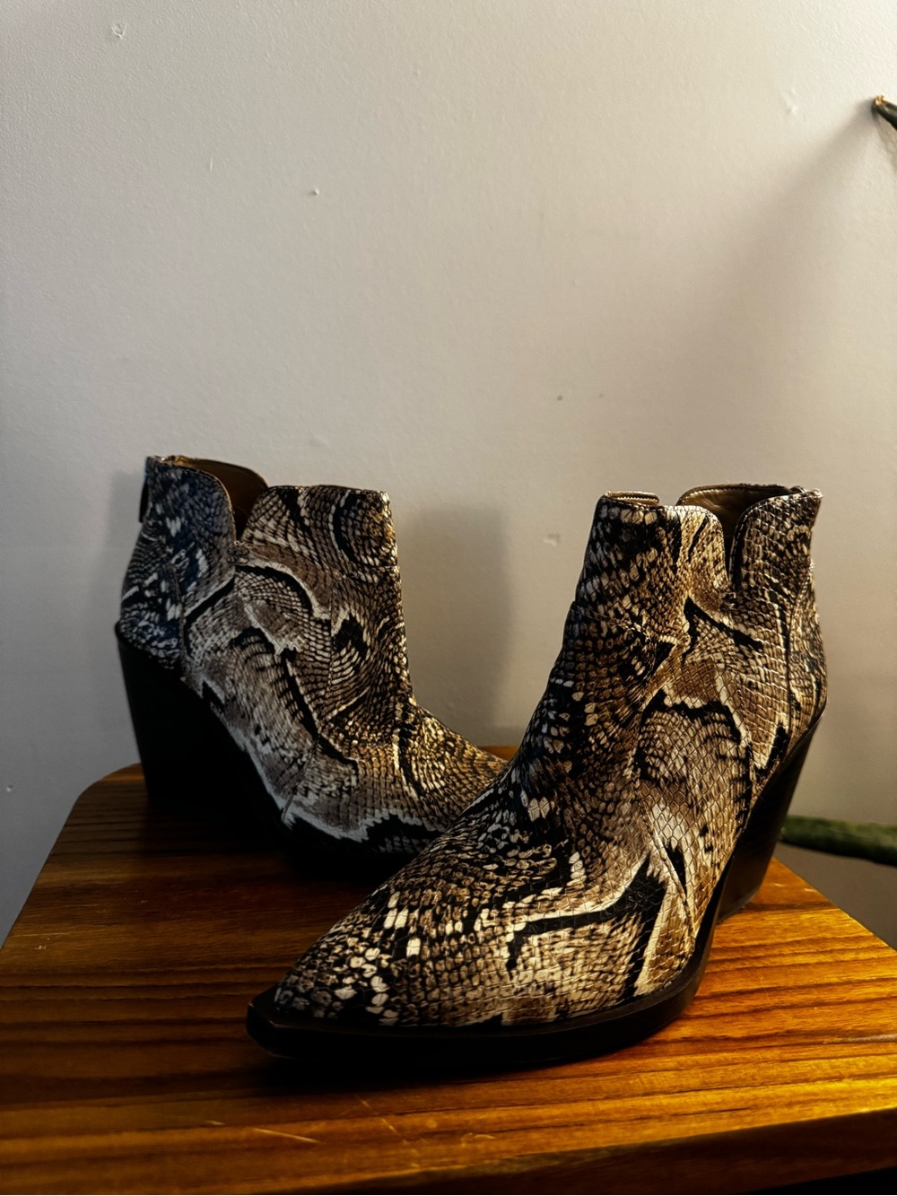 Vince Camuto Snake Print Wedge Booties - Black & Brown